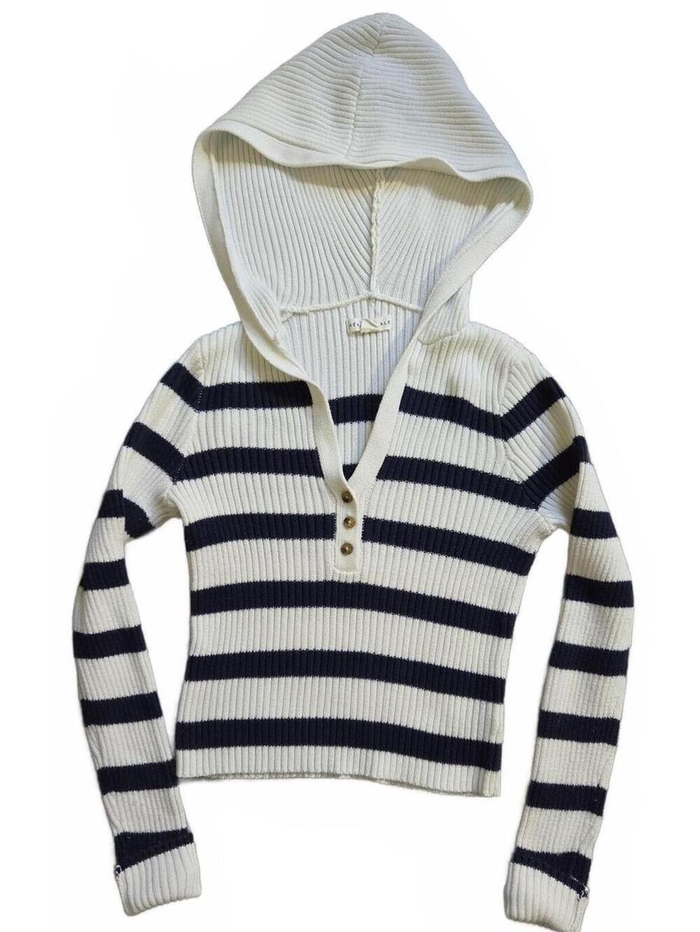 Aeropostale Striped Ribbed Hoodie Sweater Size S